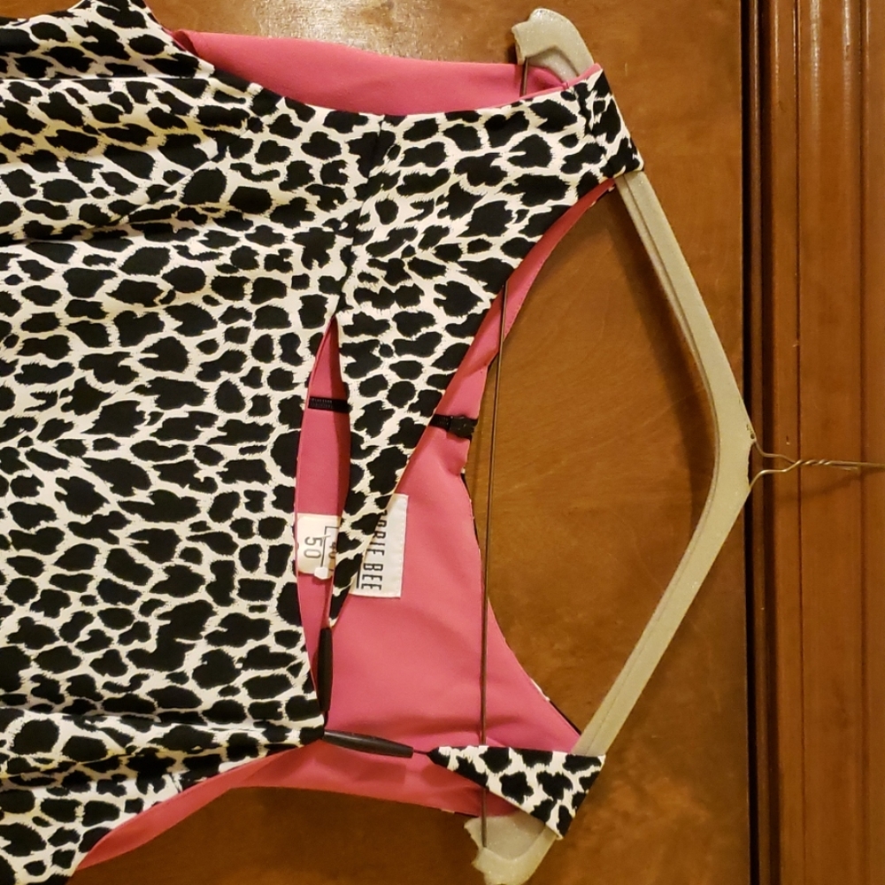 Black/white leopard print cocktail dress - Picture 2 of 4